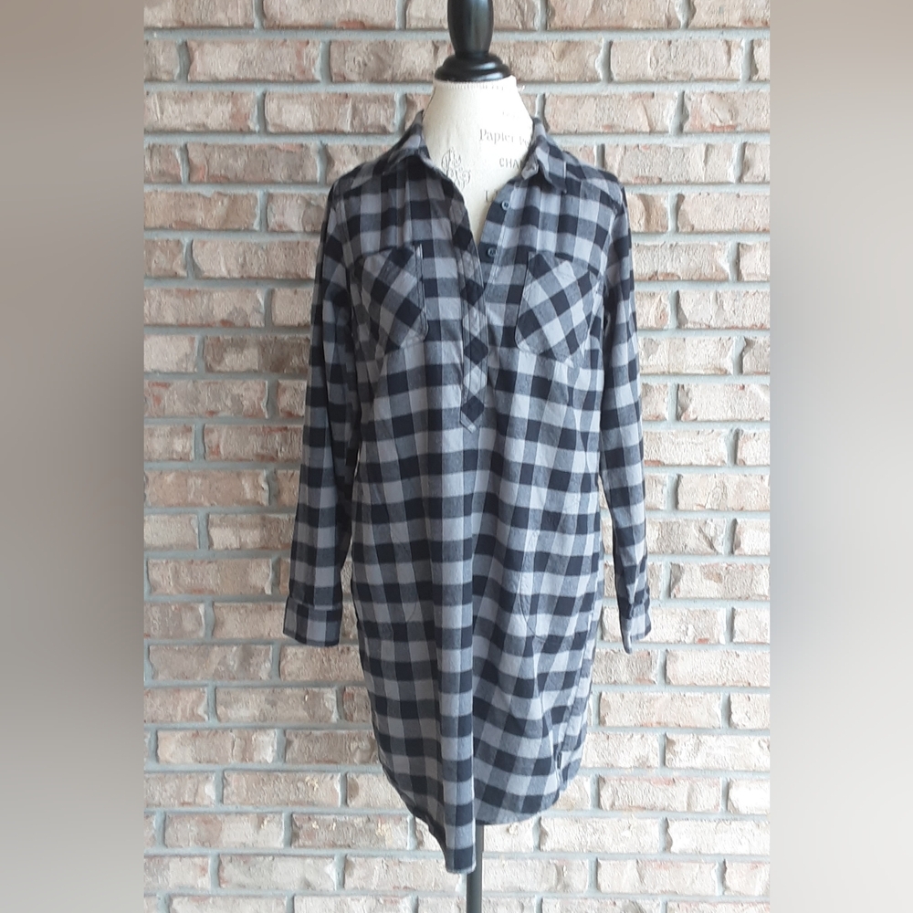 Eddie Bauer Charcoal and Black Checkered Flannel Shirt Dress